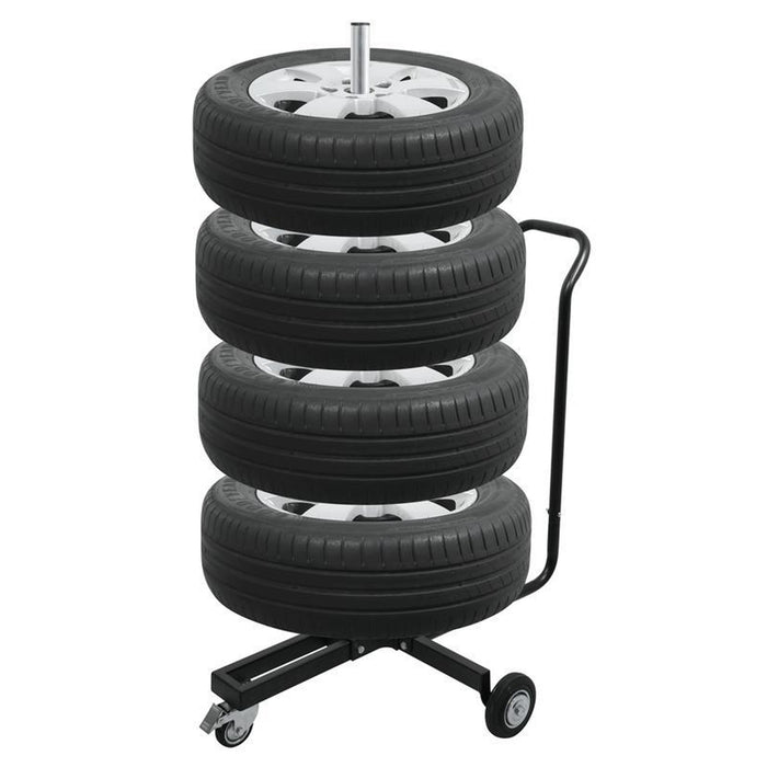 Heininger GarageMate Tire Stand Dolly with Handle and Wheels 220 lb. Capacity (Fits 13"-18" Rims)