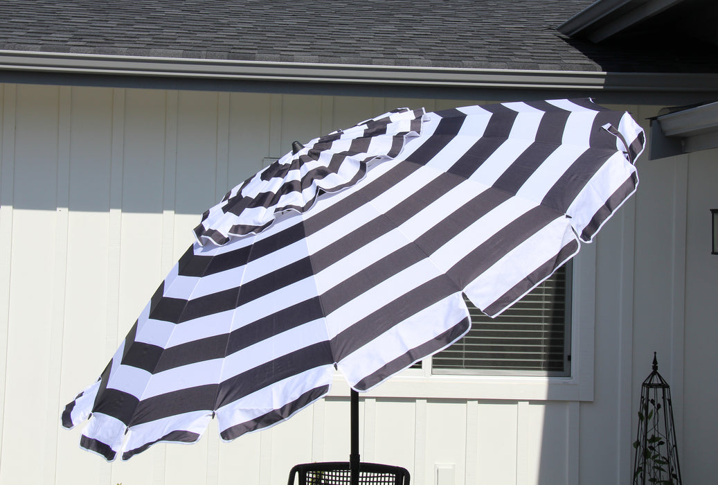 Deluxe 8 ft Black and White Stripe Patio & Beach Umbrella with Travel Bag