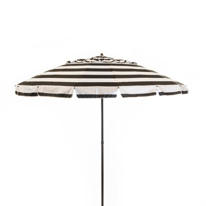 Deluxe 8 ft Black and White Stripe Patio & Beach Umbrella with Travel Bag