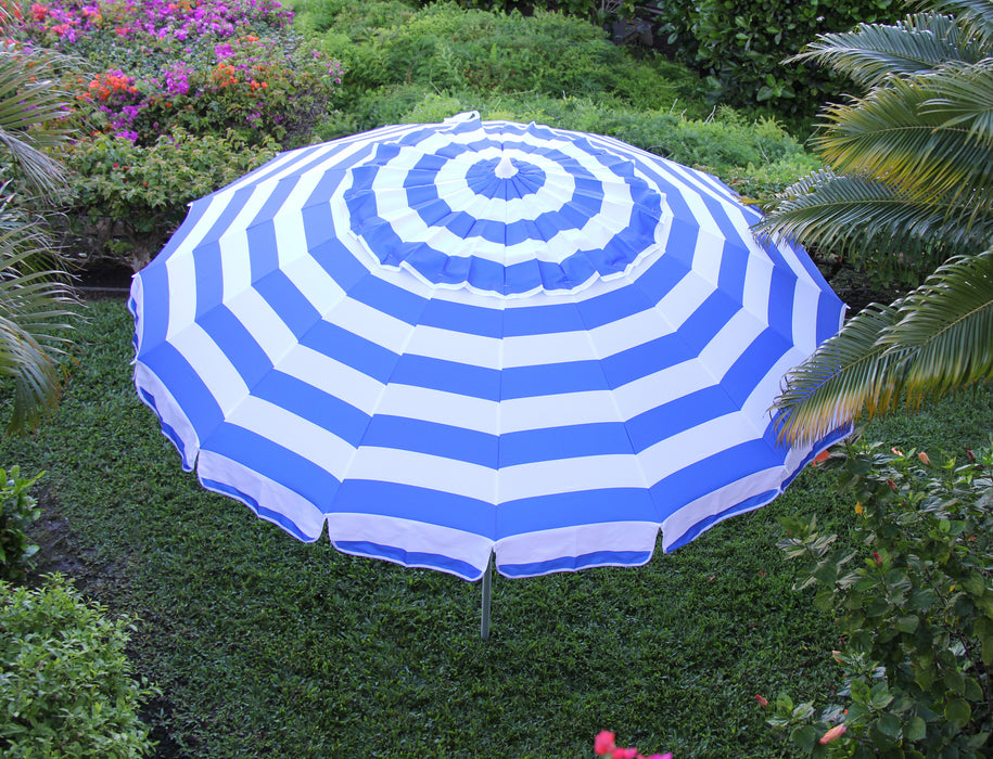 Deluxe 8 ft Royal Blue and White Stripe Patio & Beach Umbrella with Travel Bag