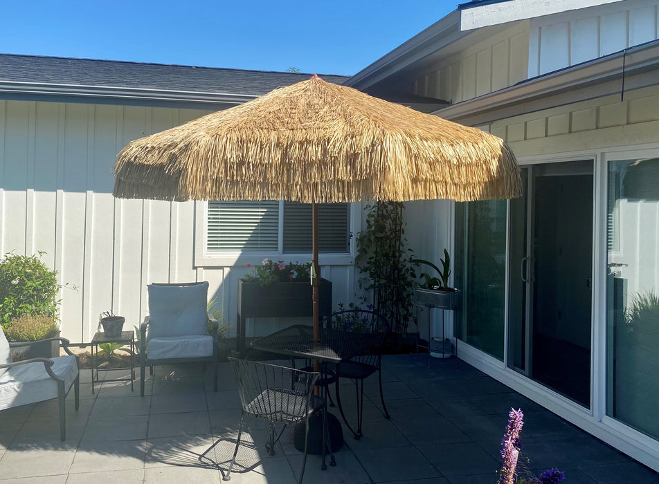 Palapa Tiki Whiskey 9 ft Patio Umbrella with Crank Lift and Easy Tilt