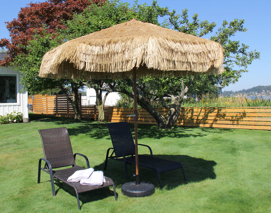 Palapa Tiki Whiskey 9 ft Patio Umbrella with Crank Lift and Easy Tilt