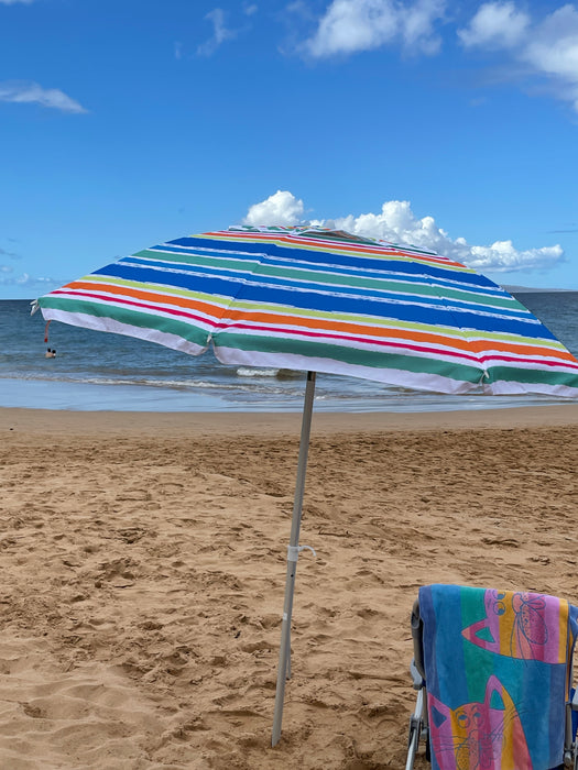 7 ft Brush Stroke Multi-Color Striped Beach Umbrella with Travel Bag