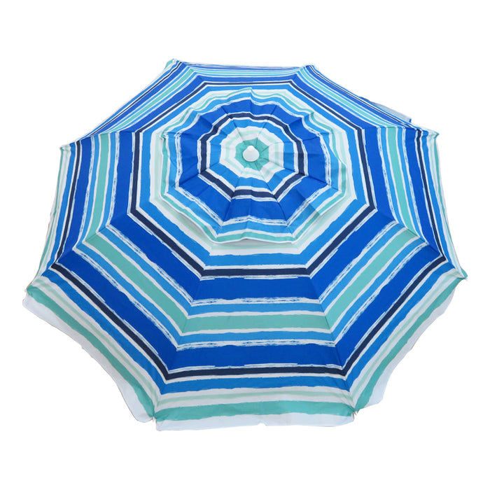 7 ft Brush Stroke Blue/Green Striped Beach Umbrella with Travel Bag