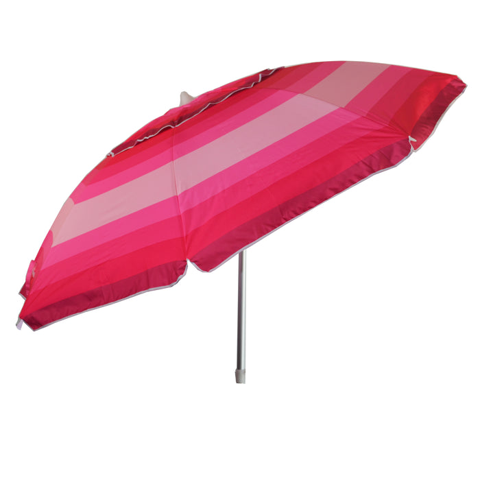 7 ft Wide Striped Pink Beach Umbrella with Travel Bag