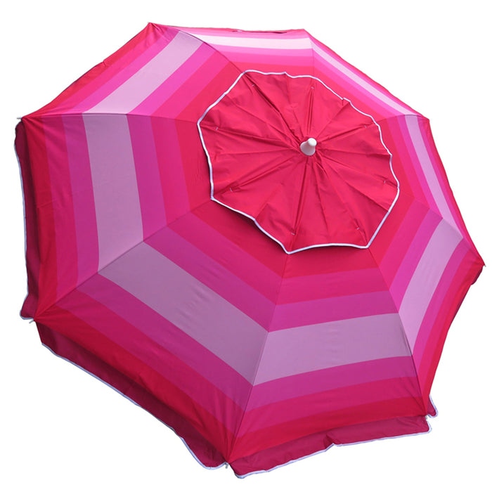 7 ft Wide Striped Pink Beach Umbrella with Travel Bag