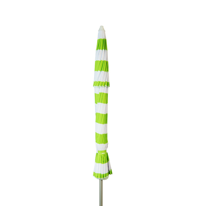 Deluxe 8 ft Lime Green and White Stripe Patio & Beach Umbrella with Travel Bag