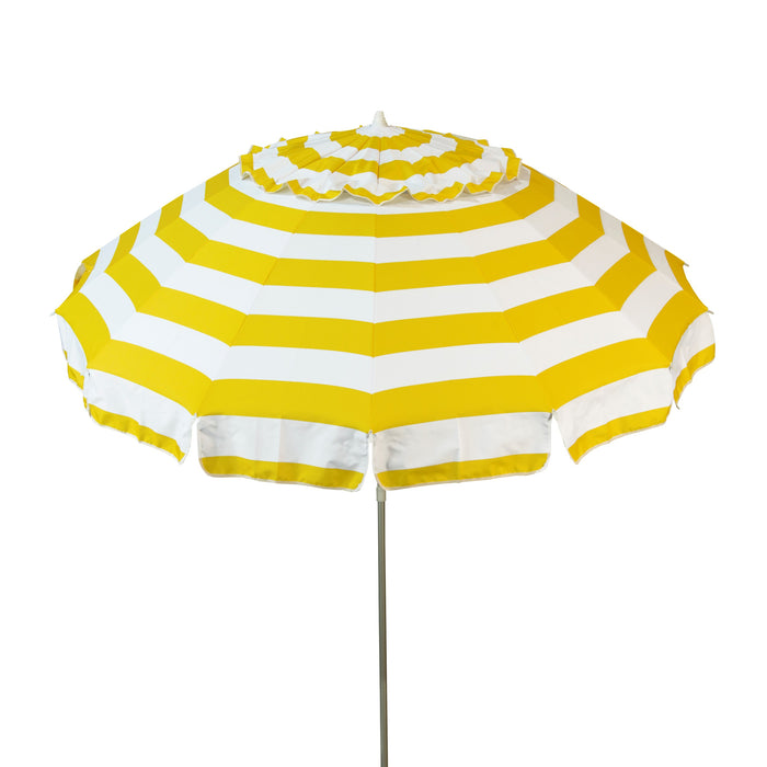 Deluxe 8 ft Yellow and White Stripe Patio & Beach Umbrella with Travel Bag